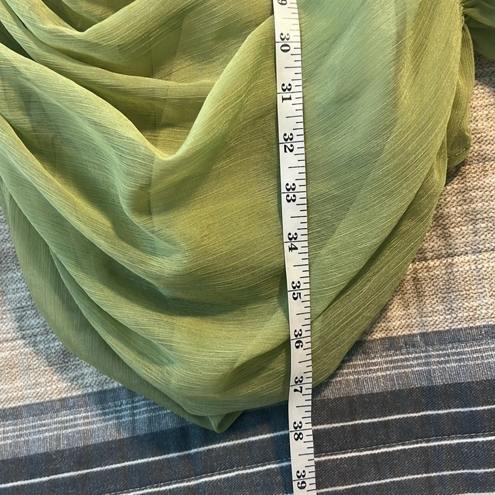Miss Circle,Couture Clothier,Siren Olive, Silk Mesh,Lantern Sleeve Draping Dress